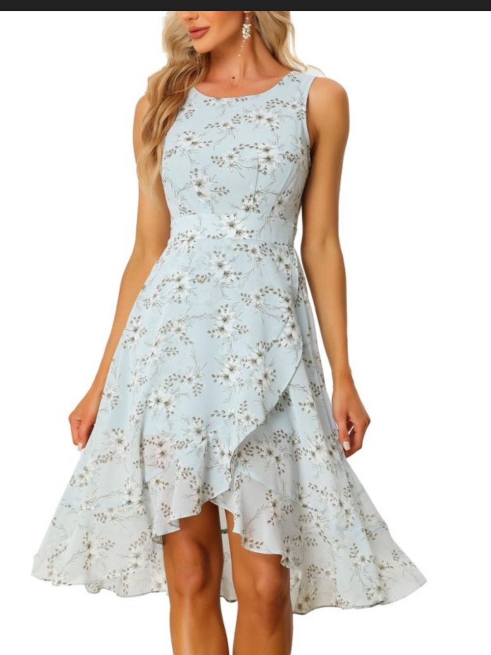 Allegra K Light Blue Floral Sleeveless Midi Dress